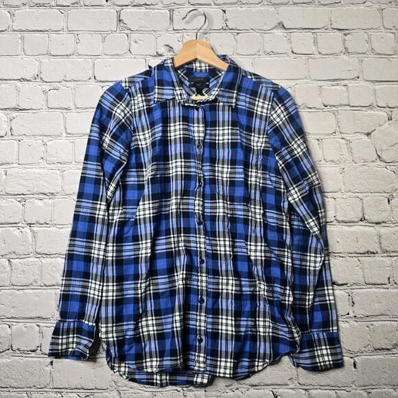 J. Crew Factory Tops - J Crew Womens Boy Fit Cotton Blue Plaid Button Up Fall Preppy Blouse Size 4‎